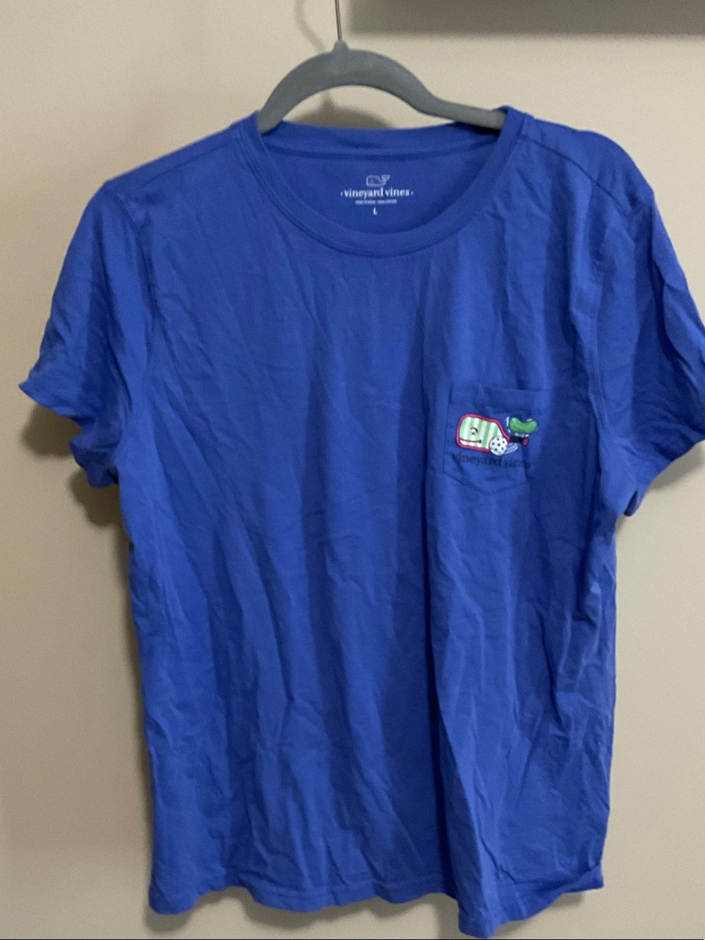 Vineyard Vines Blue Short Sleeve Pocket Tee with Whale Patch Pickleball